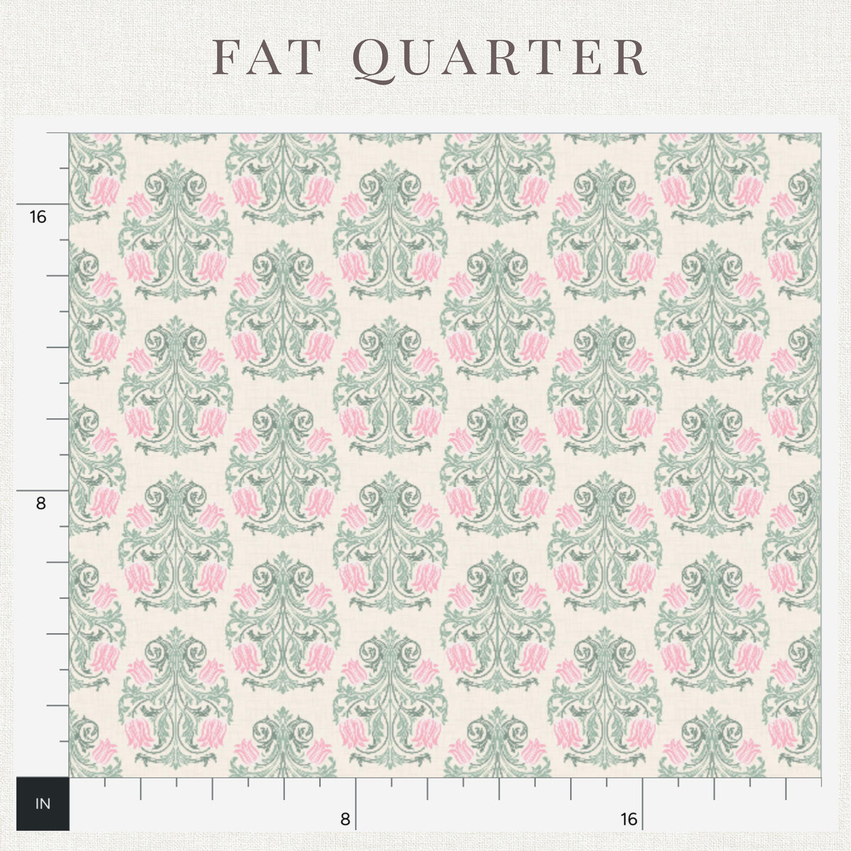 Printed blush and sage botanical damask pattern on blush & sage damask fabric