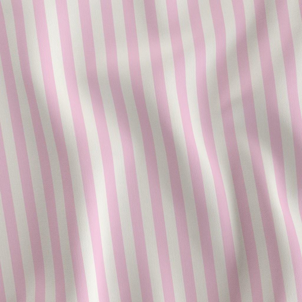 Pink & Cream half-inch stripe fabric draped to show the soft hand and pink and cream 1/2 inch stripe print