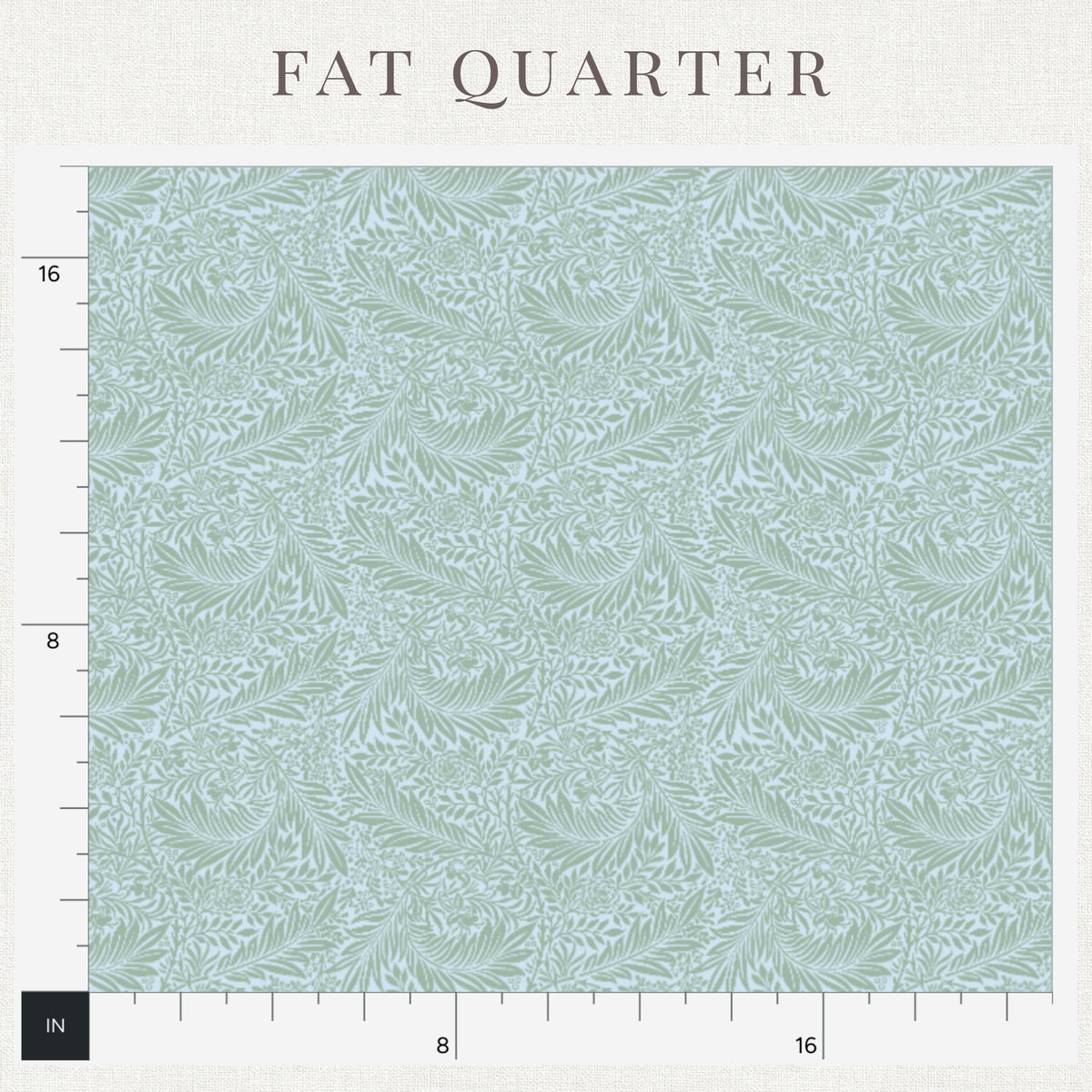 Printed sage and light blue William Morris Larkspur pattern on sage & light blue Larkspur fabric