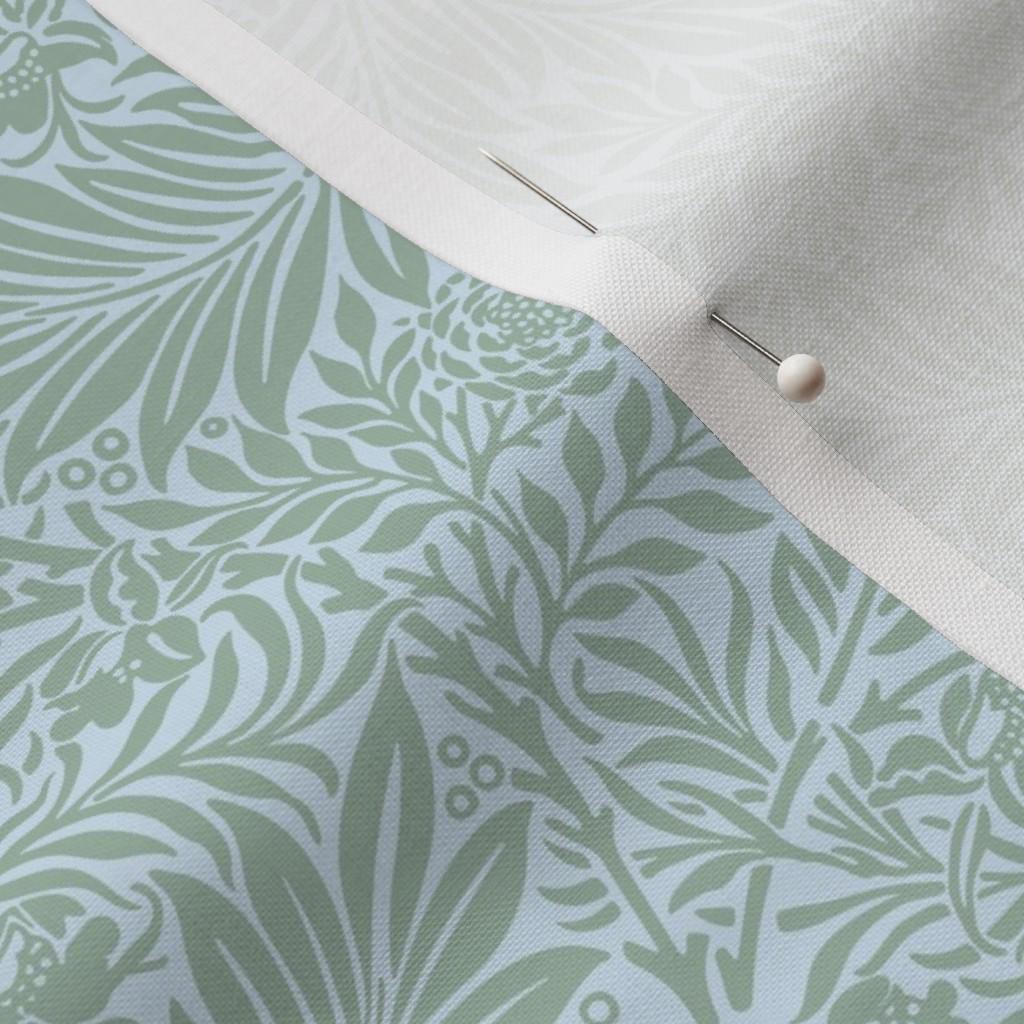 Sage & Light Blue Larkspur fabric showing the sage and light blue William Morris Larkspur print on cotton quilting fabric
