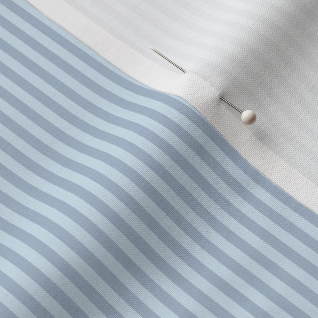 Dusty Blue candy stripe quilting cotton close-up – 1/8 inch soft dusty blue and white ticking stripe fabric by the yard