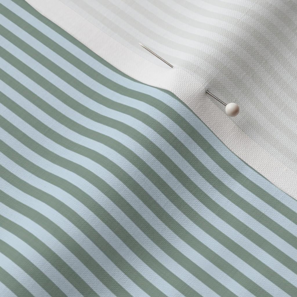 Sage & Blue Tonal candy stripe quilting cotton close-up – 1/8 inch tonal sage green and light blue ticking stripe fabric by the yard
