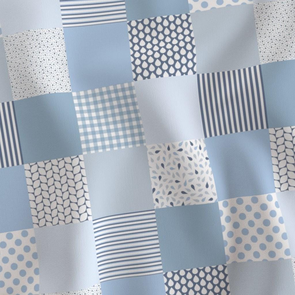 Blue faux patchwork block design printed on quilting cotton yardage