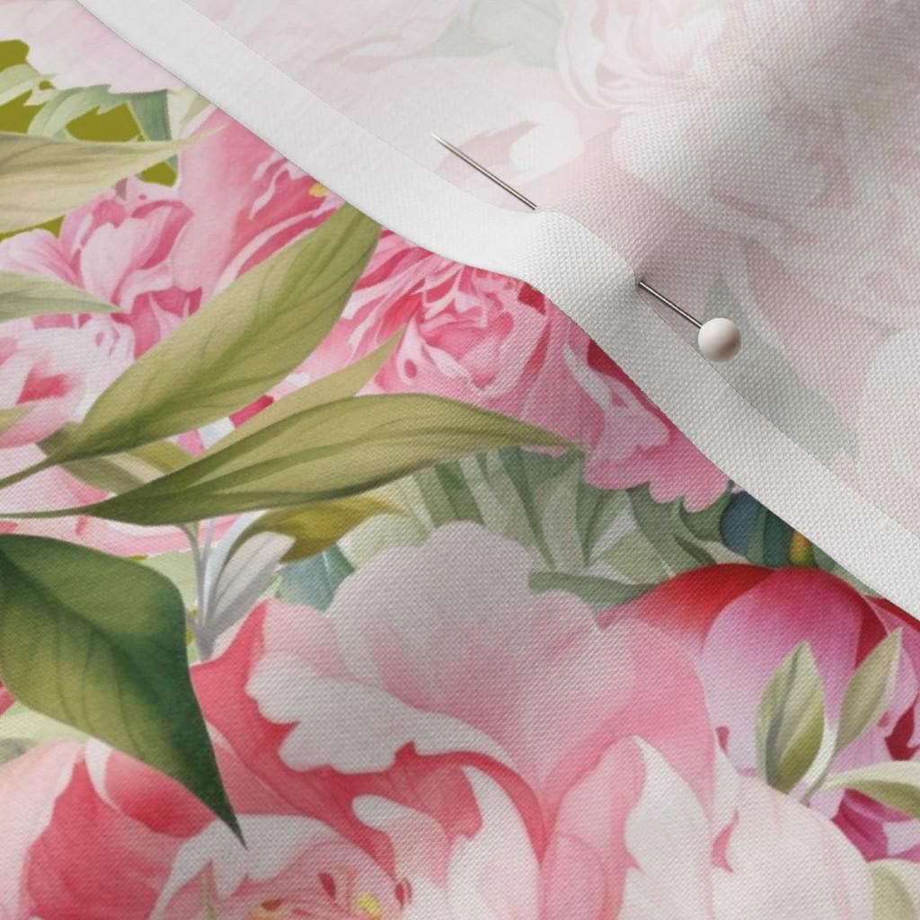 Pink peonies on green floral quilting cotton, printed pattern view