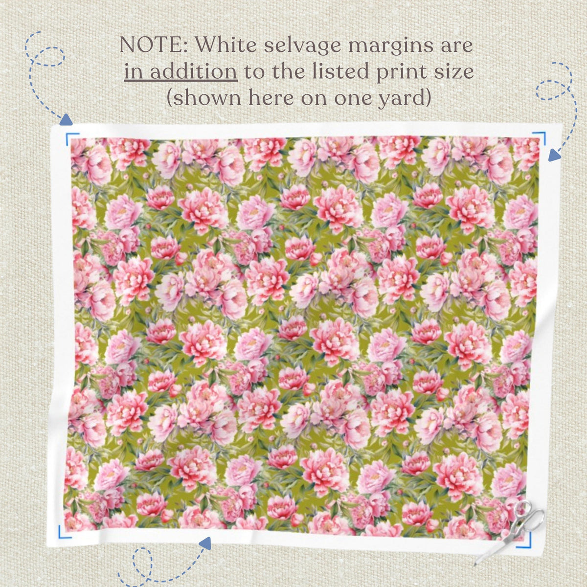 Pink peonies on green floral quilting cotton for patchwork and quilt blocks