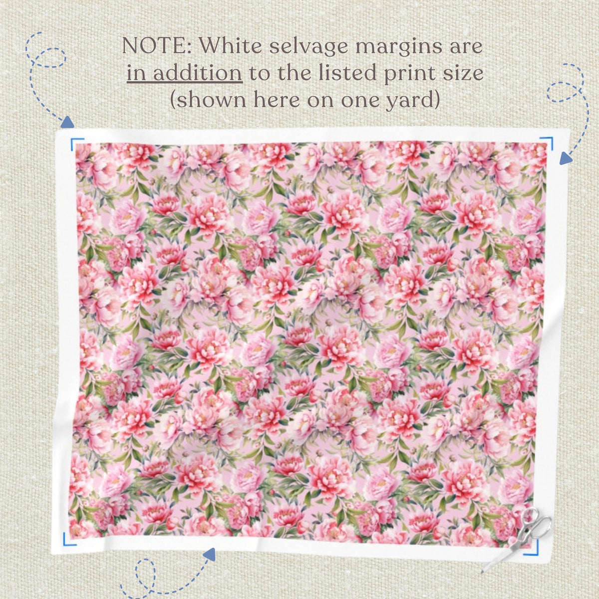 Pink peonies on blush floral quilting fabric print