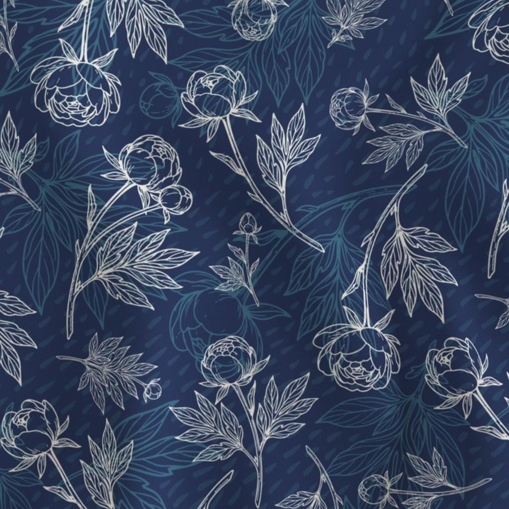 Navy peony sketch floral blender quilting cotton fabric by the yard