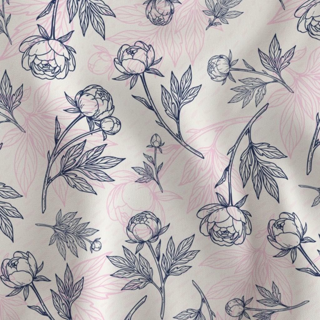 Blush peony sketch floral blender quilting cotton fabric by the yard