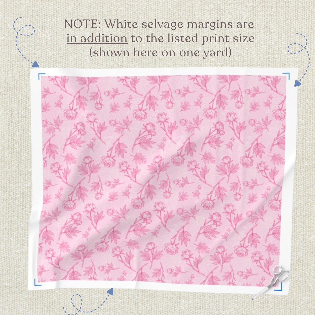 Pink peony stems on blush quilting fabric print