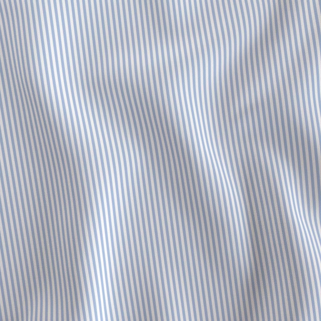 Baby Blue 1/8 inch candy stripe fabric draped to show the soft hand and fine baby blue and white stripe