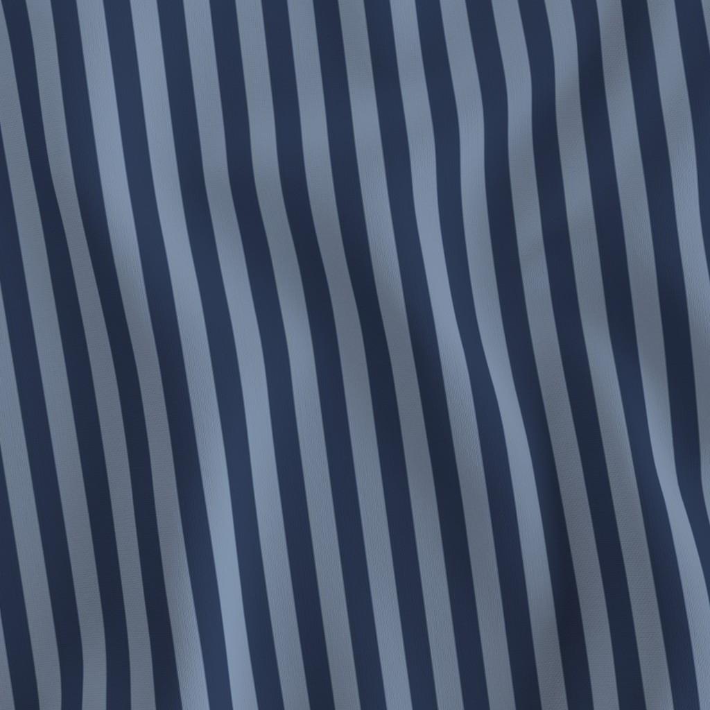 Navy & Dusty Blue half-inch stripe fabric draped to show the soft hand and navy and dusty blue 1/2 inch stripe print