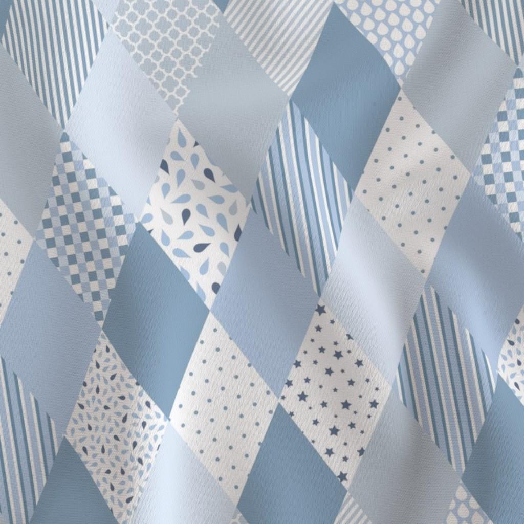 Baby boy cheater quilt fabric by the yard with 6-inch blue diamond patchwork blocks
