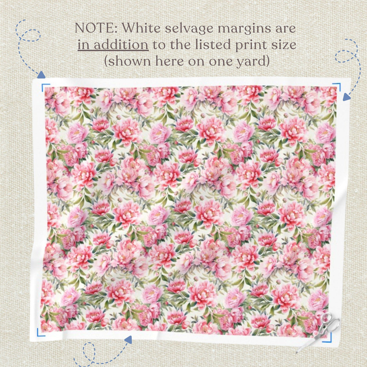 Pink watercolor peony floral quilting fabric print