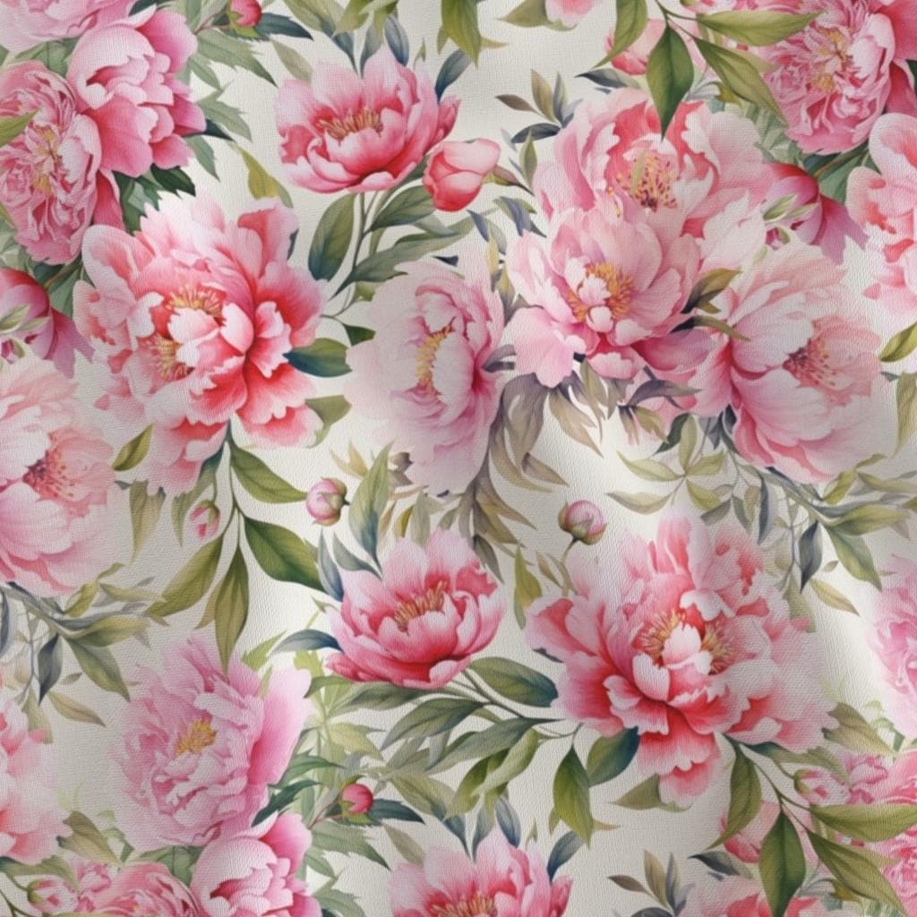 Pink watercolor peony floral quilting cotton fabric by the yard