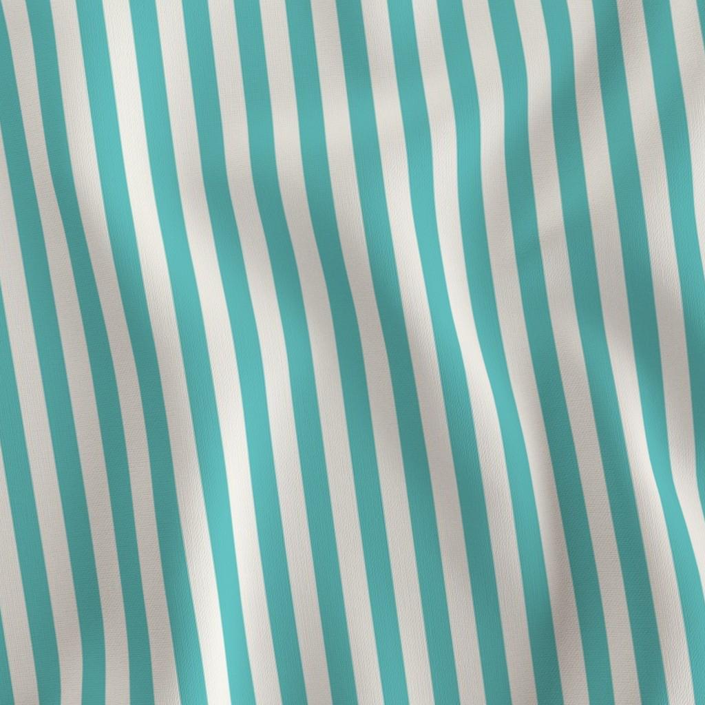 Aqua & Cream half-inch stripe fabric draped to show the soft hand and aqua and cream 1/2 inch stripe print