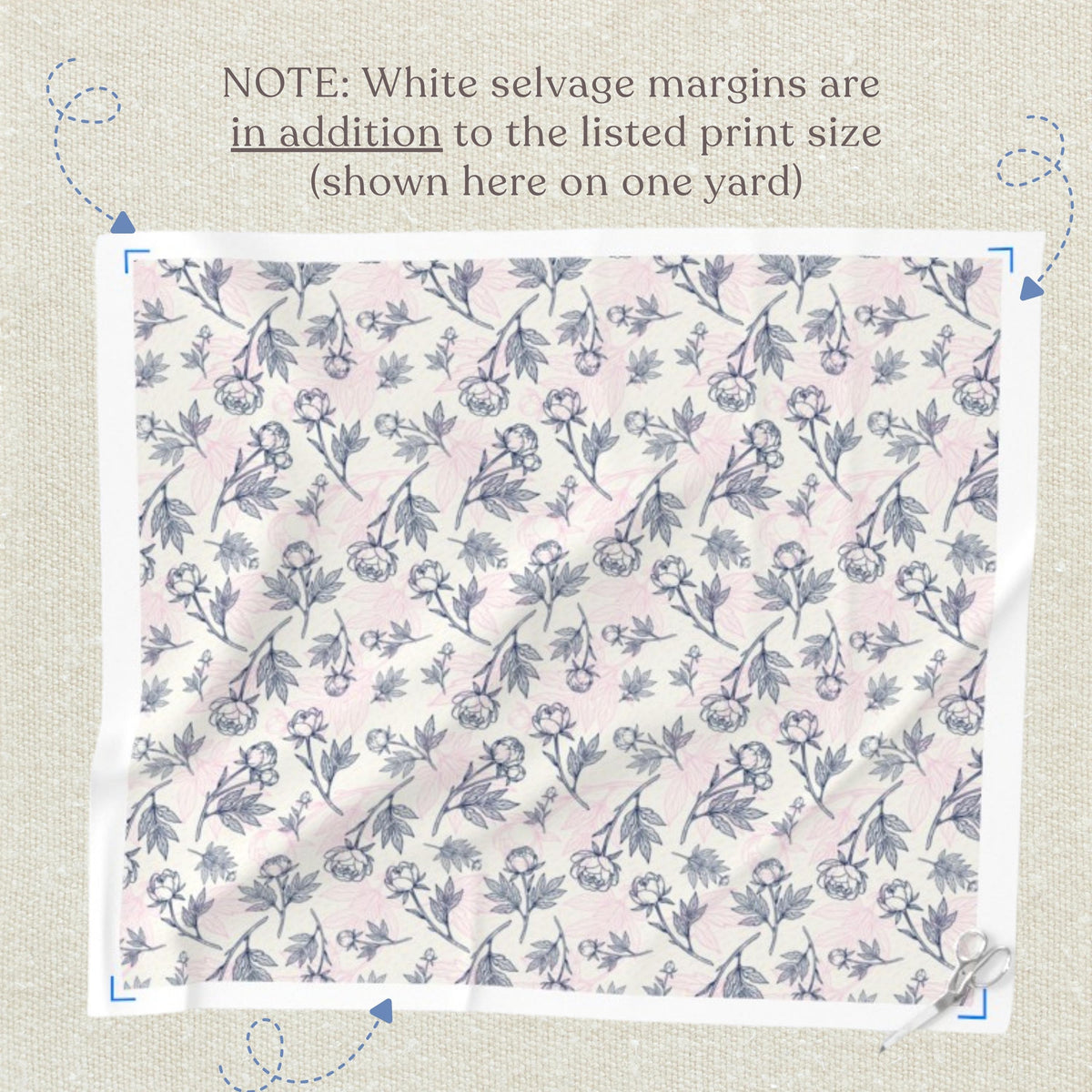 Blush peony sketch floral quilting fabric print