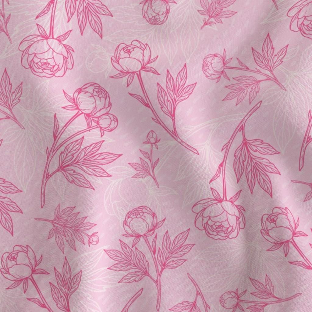 Pink peony stems on blush blender quilting cotton fabric by the yard