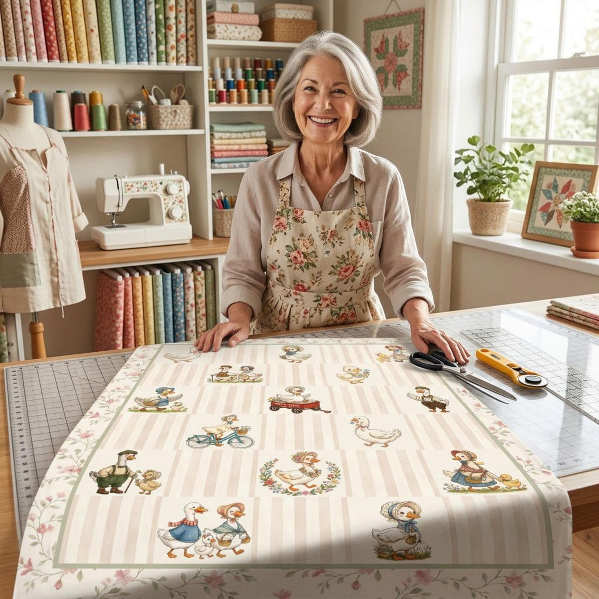 Easy no-piecing Silly Goose quilt panel for beginner quilters