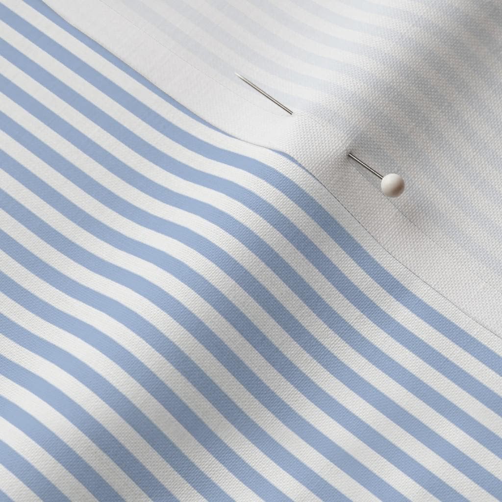 Baby Blue candy stripe quilting cotton close-up – 1/8 inch baby blue and white ticking stripe fabric by the yard