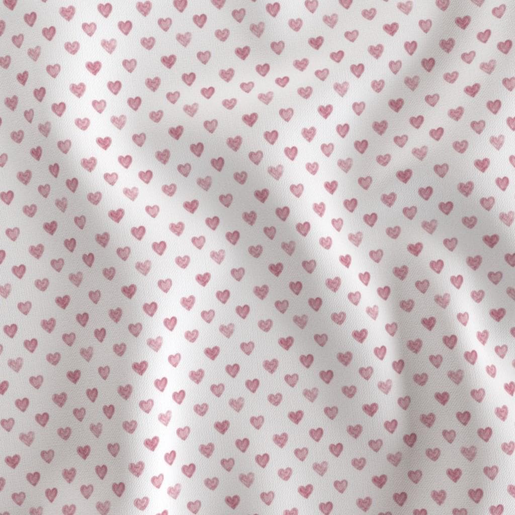 Blush pink tiny watercolor hearts quilting cotton fabric by the yard