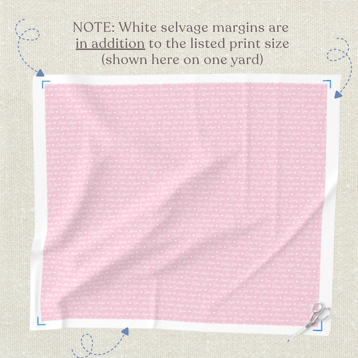Pink baby girl script quilting fabric print