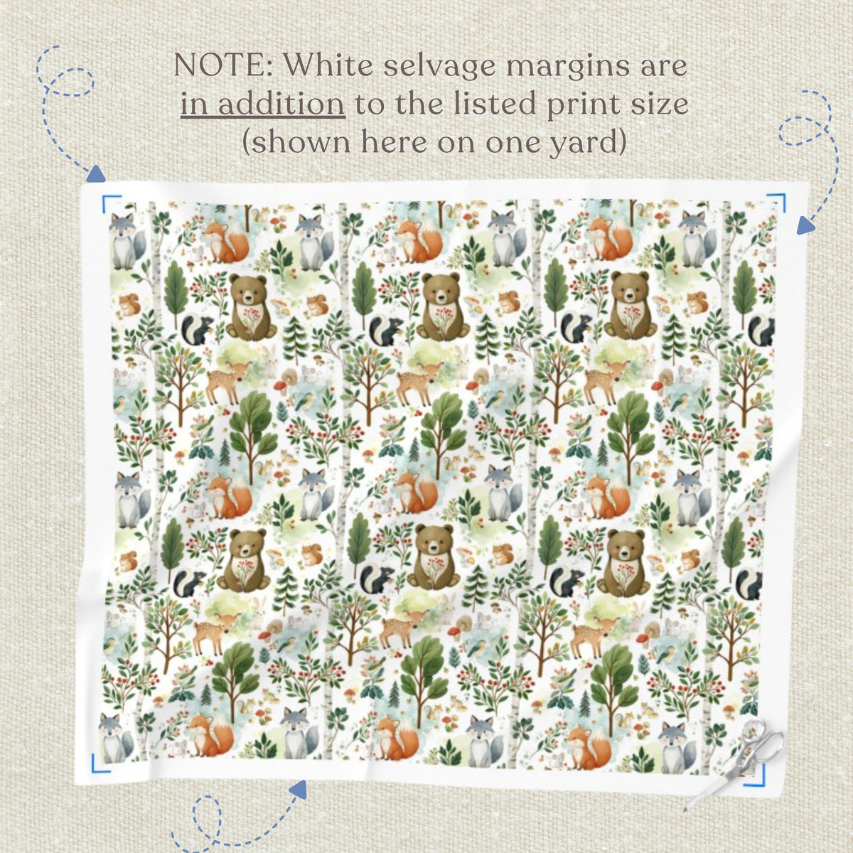 Woodland animals nursery fabric yardage