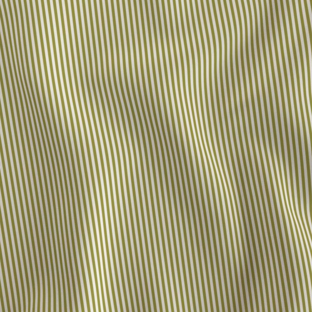 Chartreuse 1/8 inch candy stripe fabric draped to show the soft hand and fine chartreuse green and creamy white stripe