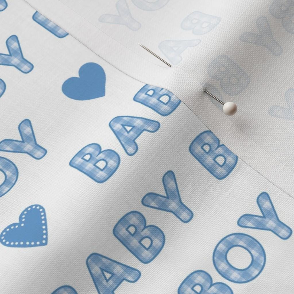 Blue Baby Boy typography quilting cotton for nursery sewing