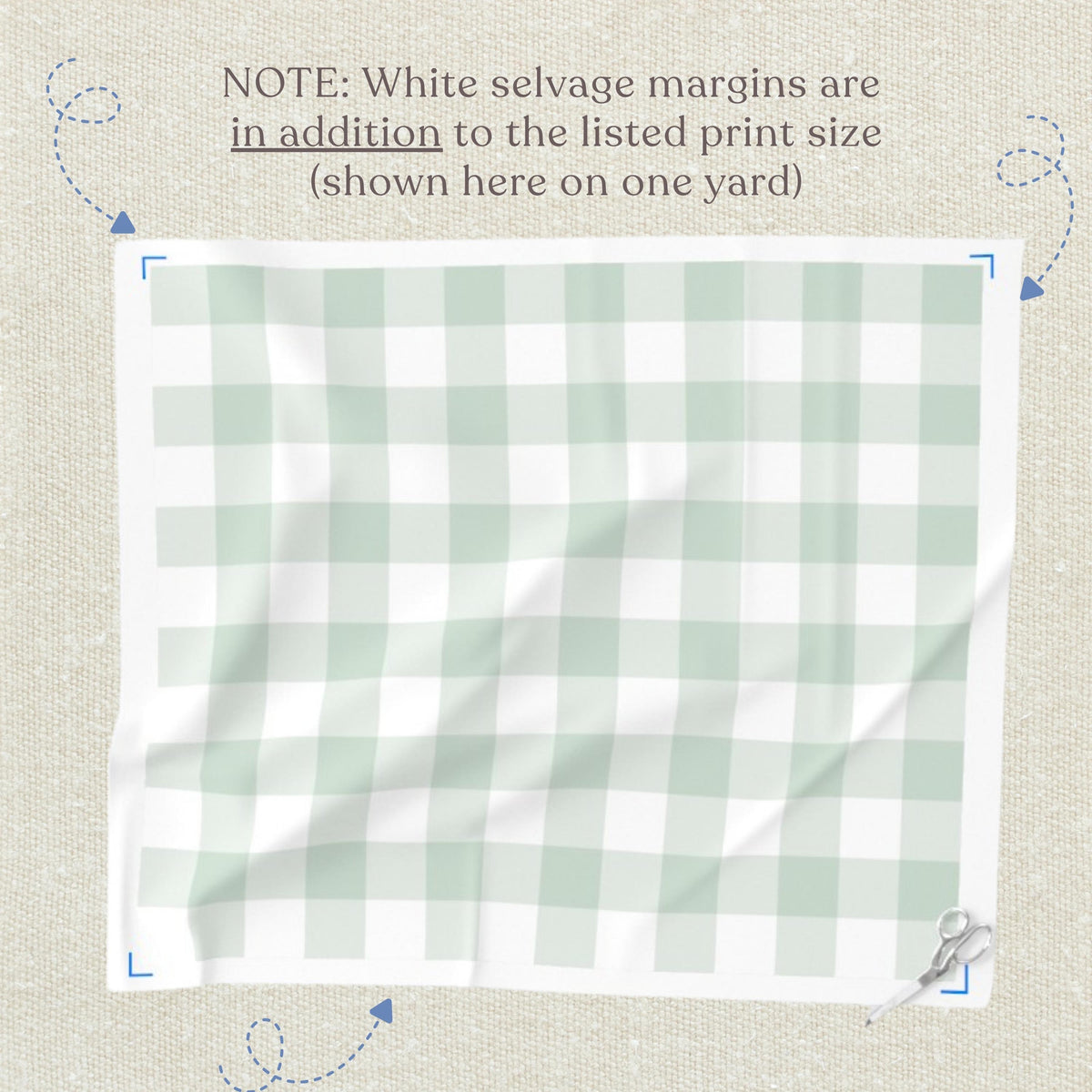 Quilting cotton in 3 in check gingham fabric with large sage green gingham design