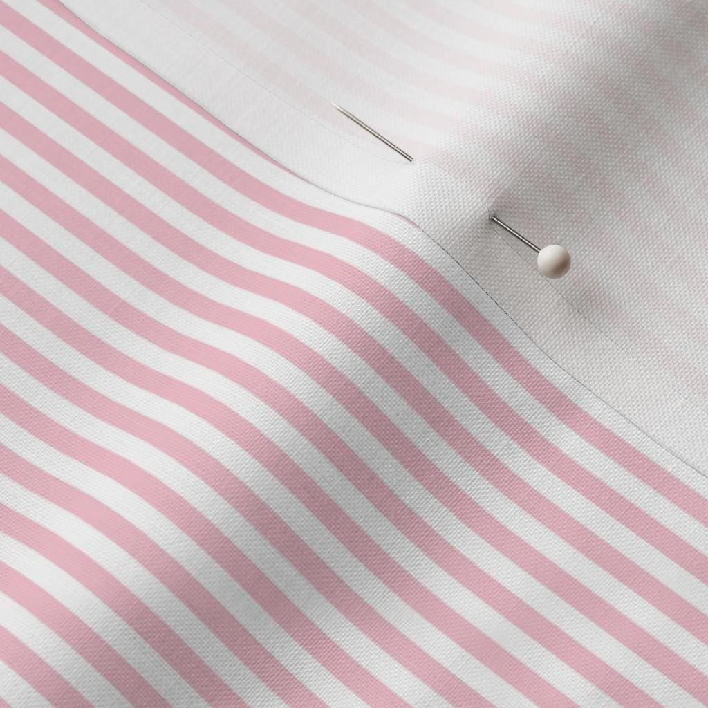 Baby Pink candy stripe quilting cotton close-up – 1/8 inch soft baby pink and white ticking stripe fabric by the yard
