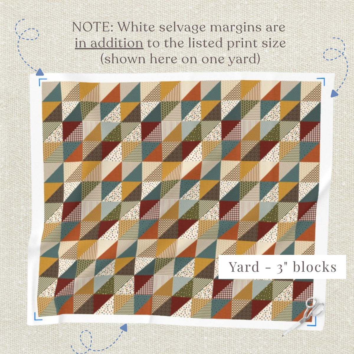 One yard of autumn cheater quilt fabric with smaller 3-inch patchwork blocks