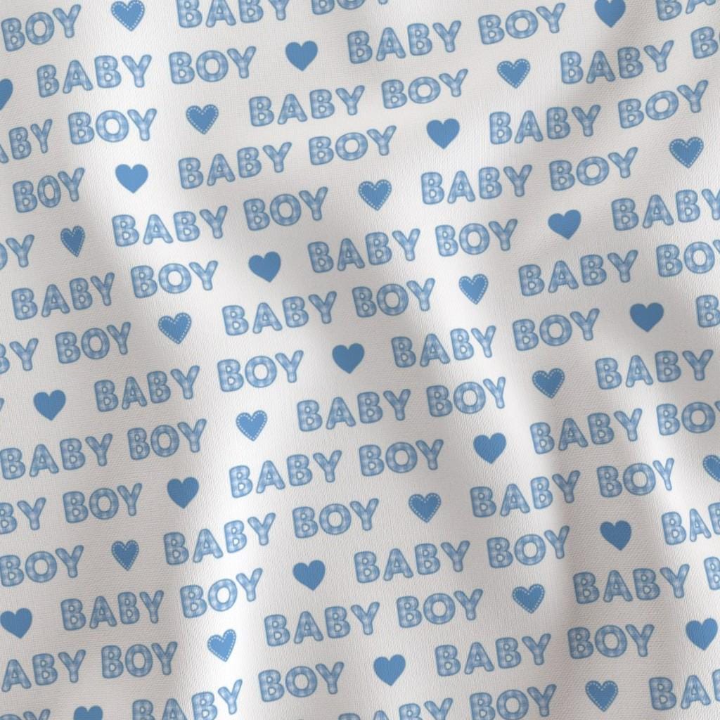 Baby Boy word quilting cotton – blue nursery typography fabric by the yard