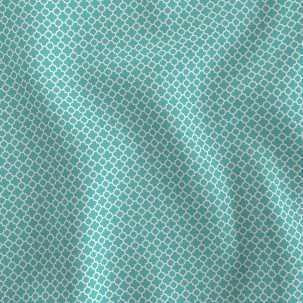 Aqua and cream mini quatrefoil quilting cotton fabric by the yard