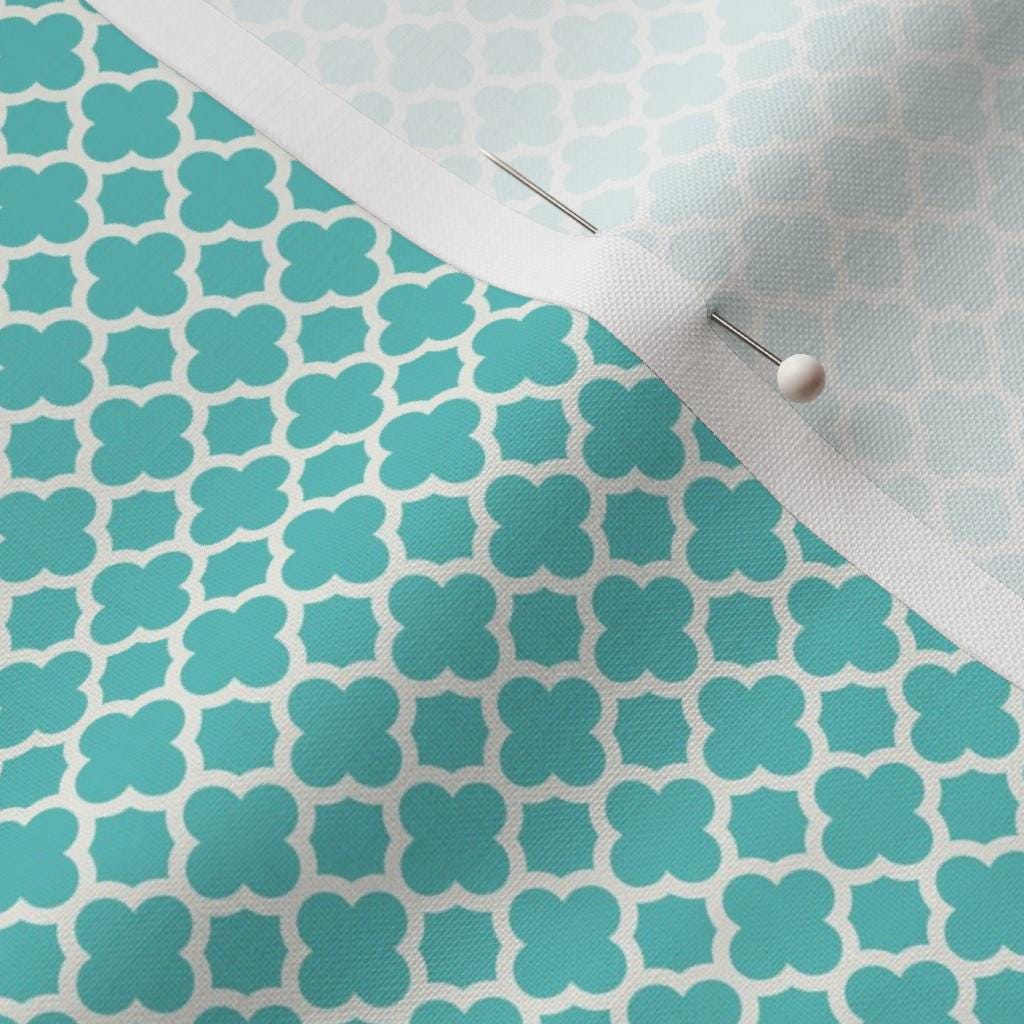 Aqua and cream mini quatrefoil quilting cotton, printed pattern view