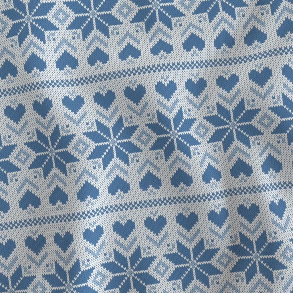Blue Fair Isle fabric – blue Fair Isle Scandinavian heart quilting cotton fabric by the yard