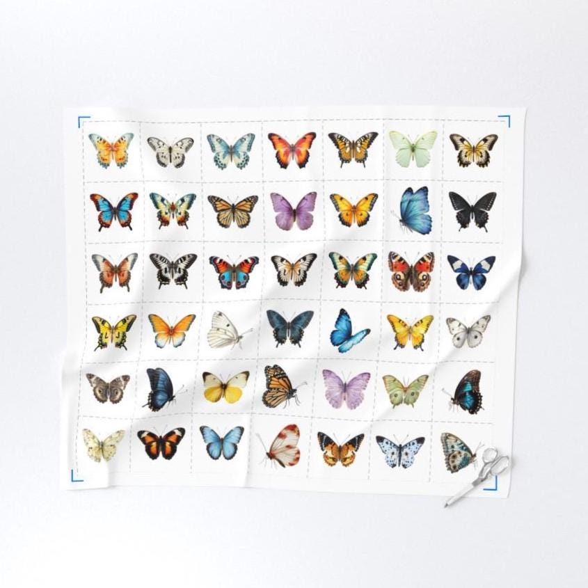 Colorful butterfly cut-apart panel with individual butterfly squares